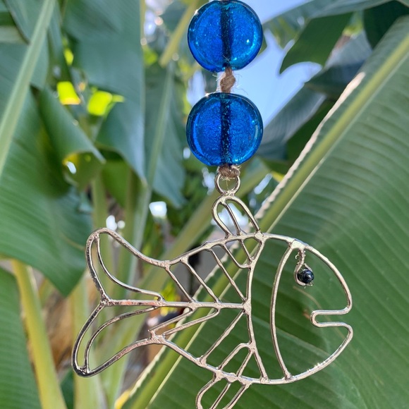 Fish Blue Glass Beaded Sun Catcher Ornament with Gift Box Handmade - Picture 3 of 9